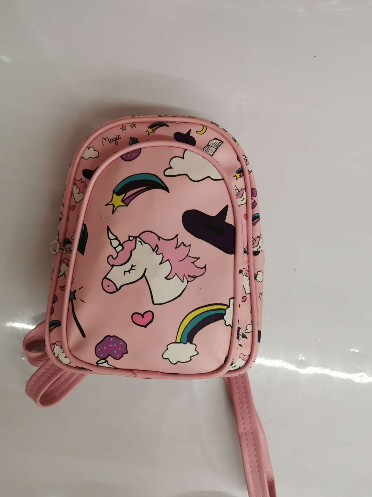 Little girl's oil-leather unicorn schoolbag