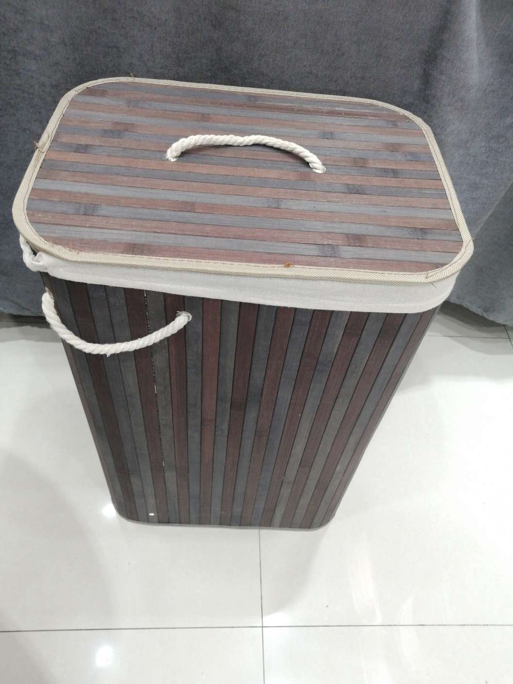 多彩方形竹收纳桶（灰+咖）