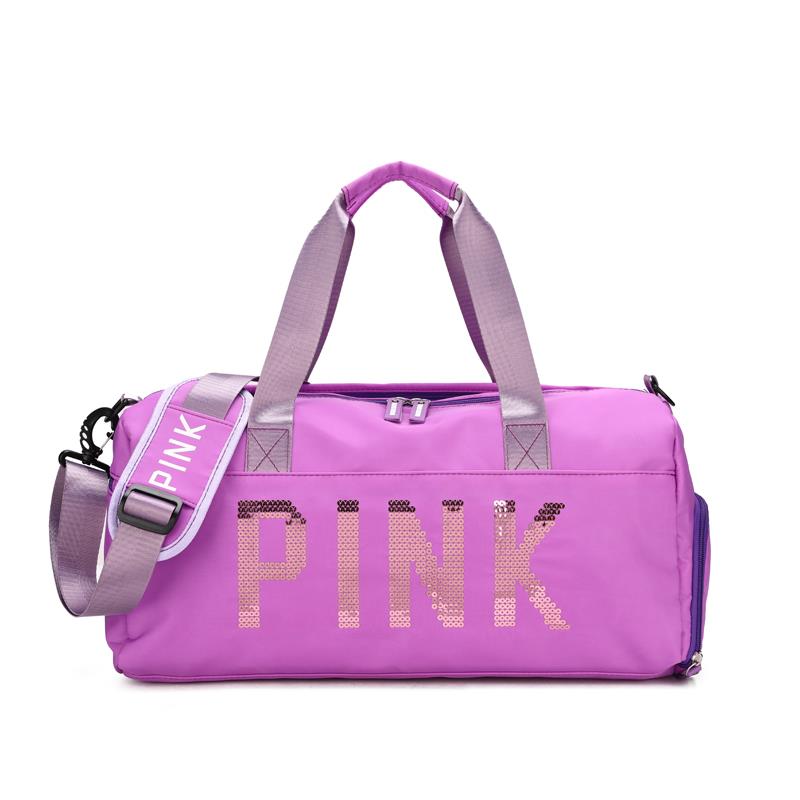 亮片绣pink纯色复合布面料运动健身包，带独立鞋位和干湿分离功能，短途旅行袋行李包，新添绿色，藕荷色详情图4