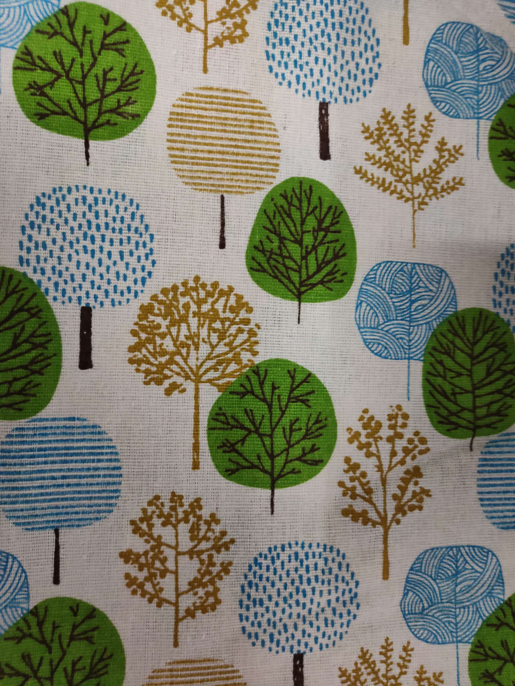 Cotton and linen printed apple trees