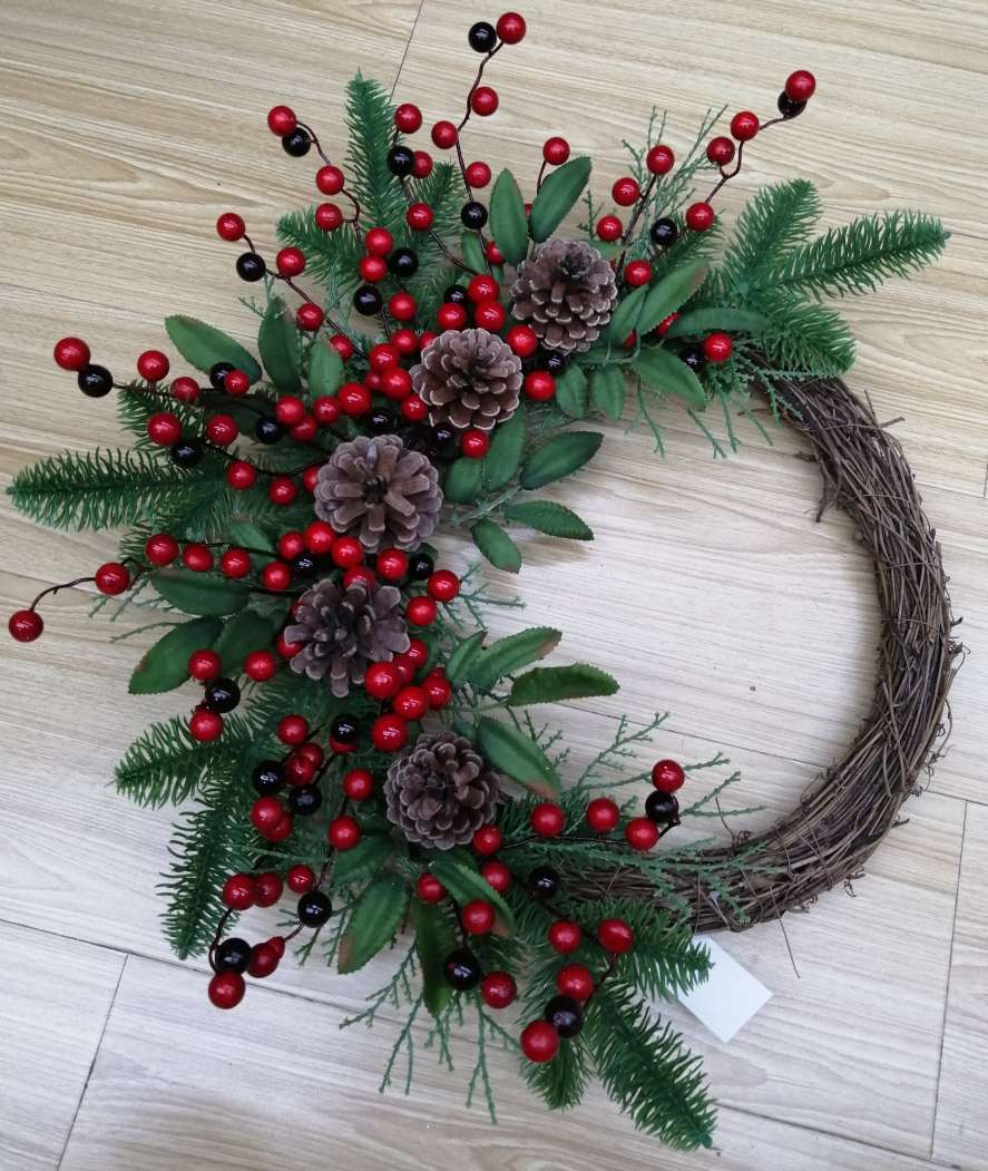 Pine vine flower ring, seven-color pink, single white fruit, forked fruit simulation plant Specification image