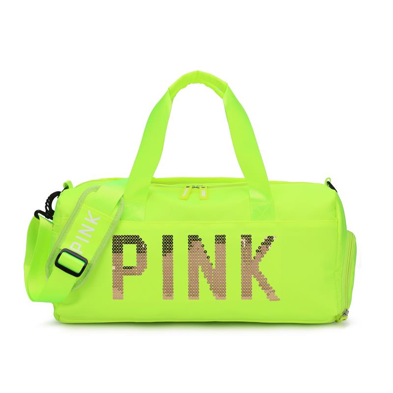 亮片绣pink纯色复合布面料运动健身包，带独立鞋位和干湿分离功能，短途旅行袋行李包，新添绿色，藕荷色详情图3