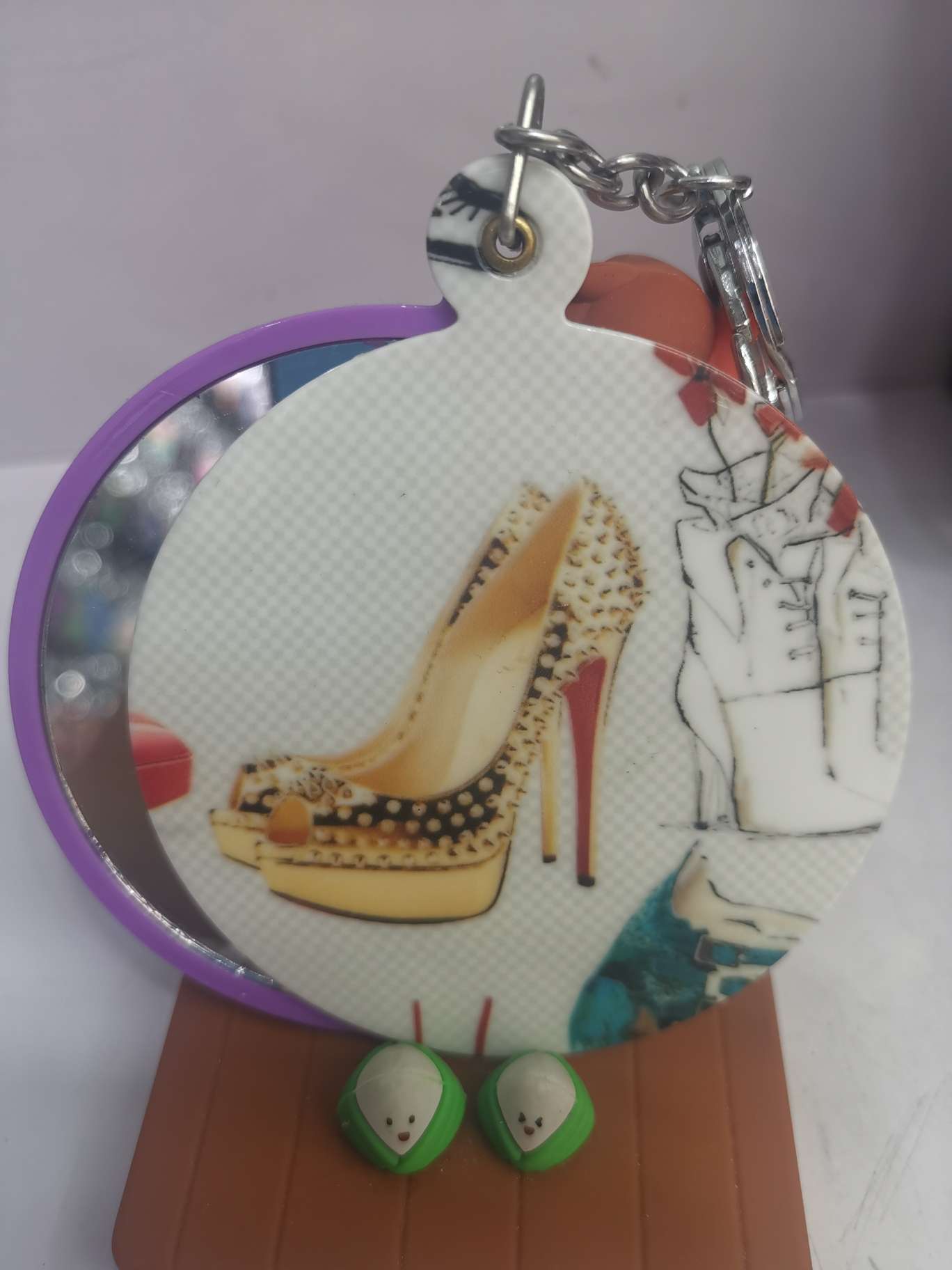 Korean version of fashion new domestic and foreign trade personalized customization, portable keychain mirror, slide mirror, girls, student bag pendant, high heels 👠 mirror thumbnail