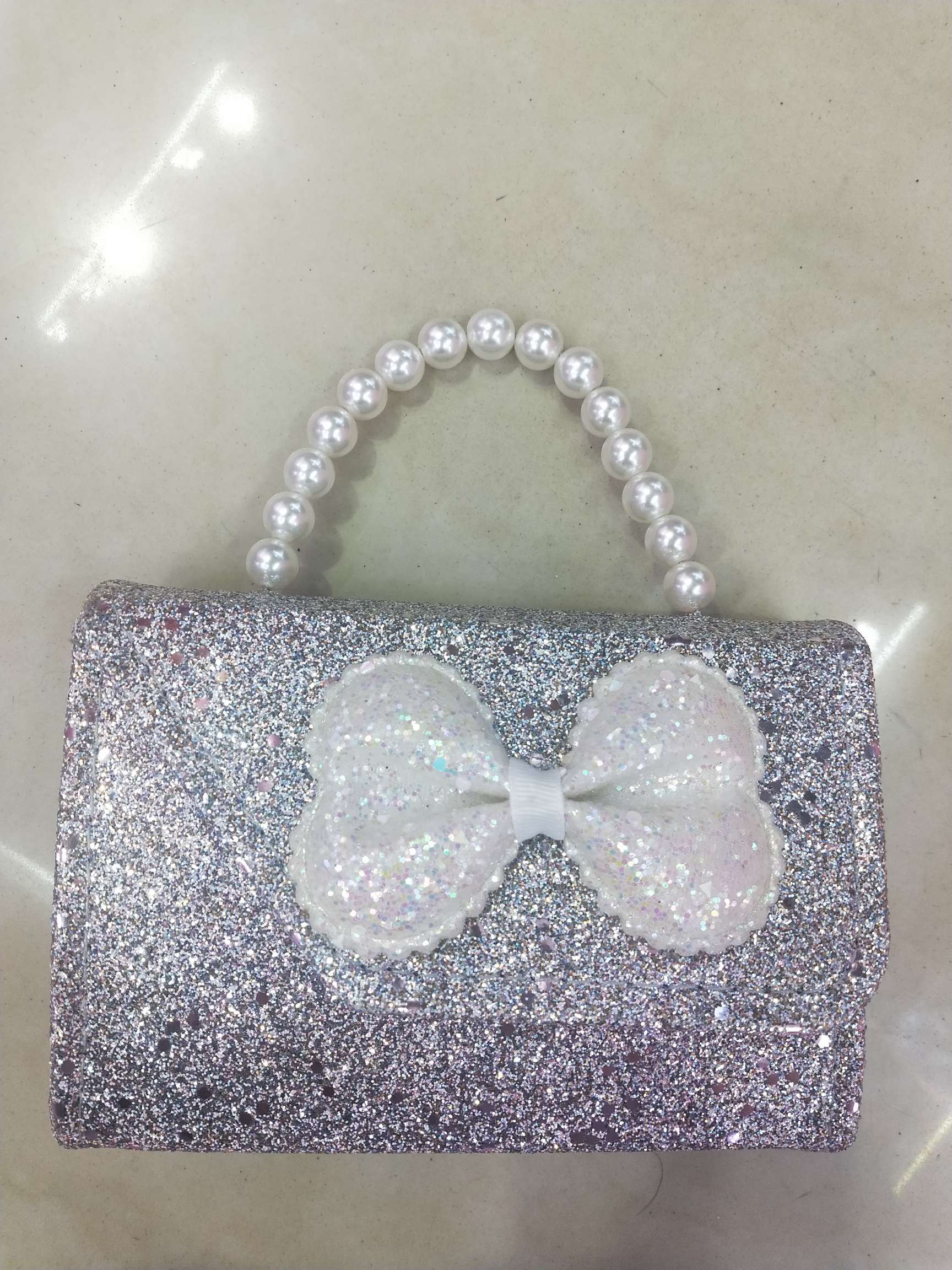 Notched bow crossbody bag, fashionable children's bag, glitter pink bag, princess bag, Internet red envelope Specification image