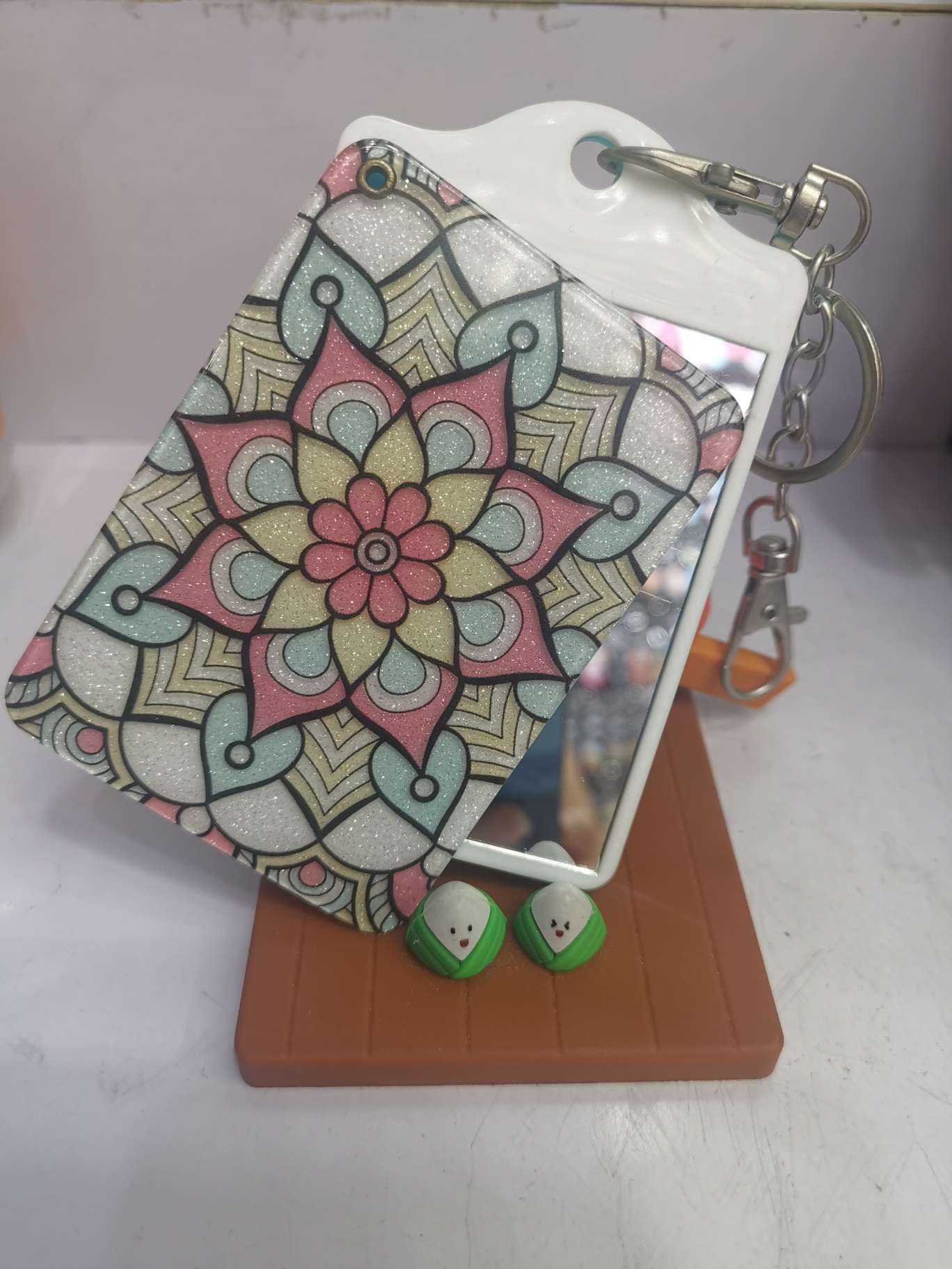 Korean fashion new domestic foreign trade with mirror bus card sleeve, student card, metro card, luggage tag with key chain, bag pendant thumbnail
