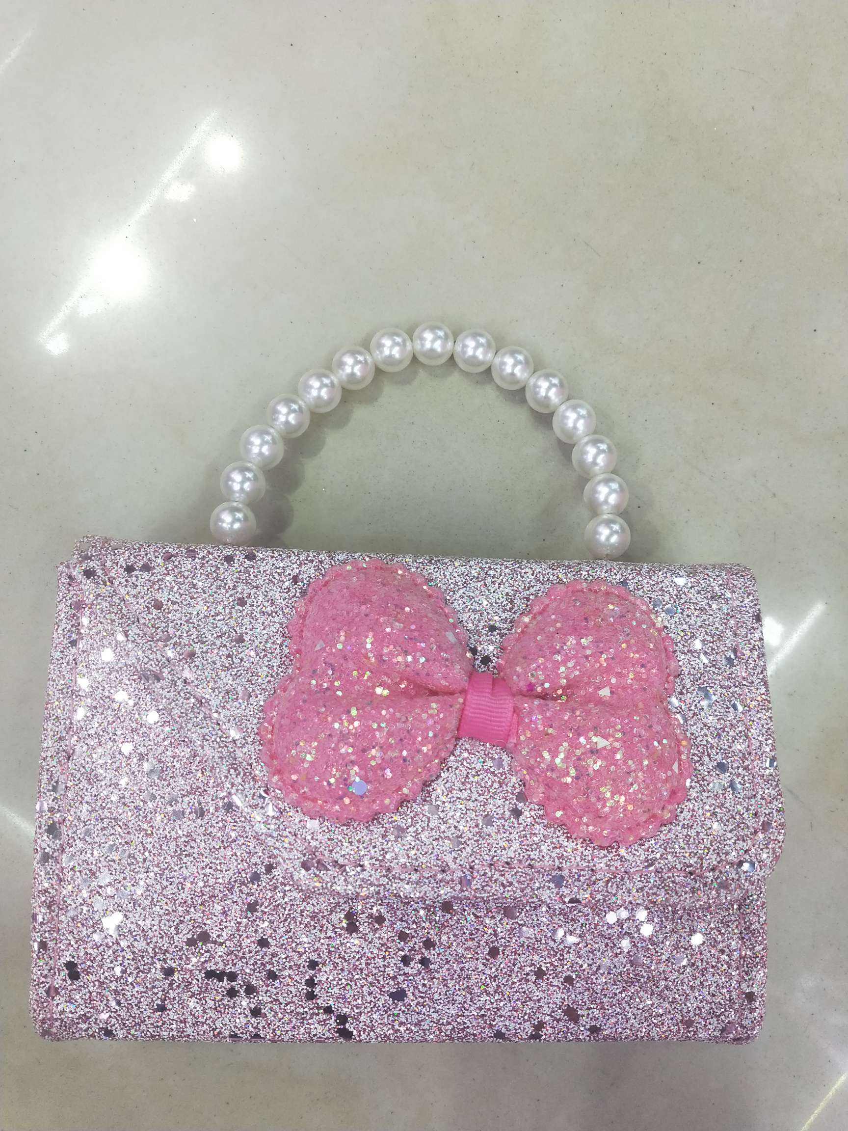Notched bow crossbody bag, fashionable children's bag, glitter pink bag, princess bag, Internet red envelope Item Picture