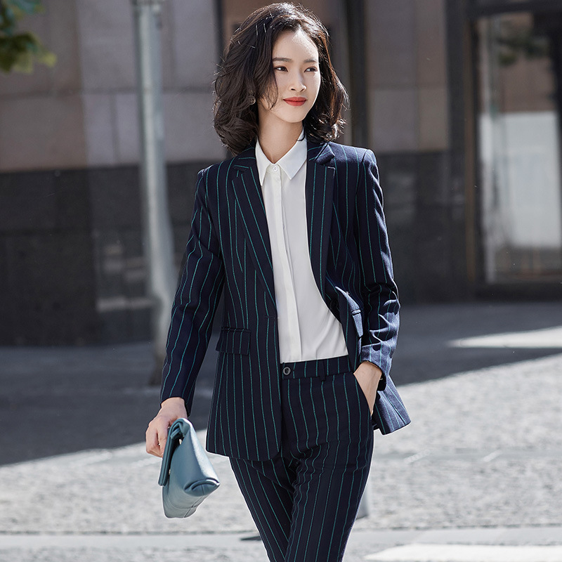 正装西服套装女时尚职业装气质女神范大学生职场秋季条纹西装工装 https://m.