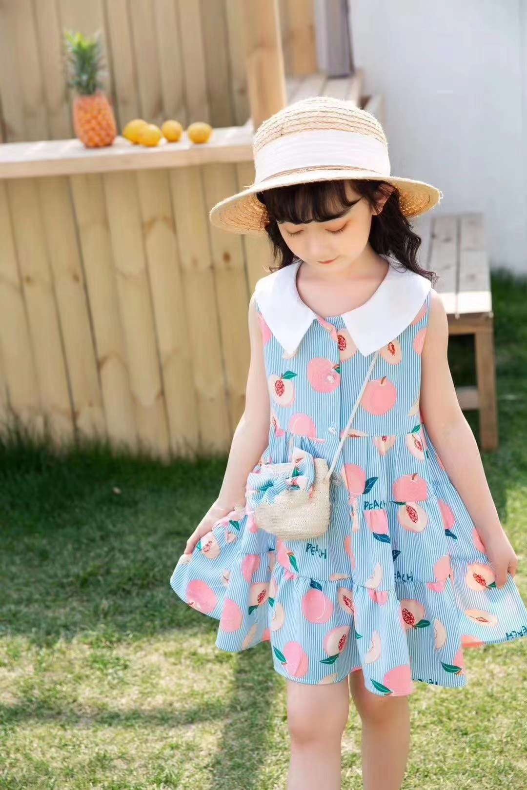 Blue strawberry print dress thumbnail