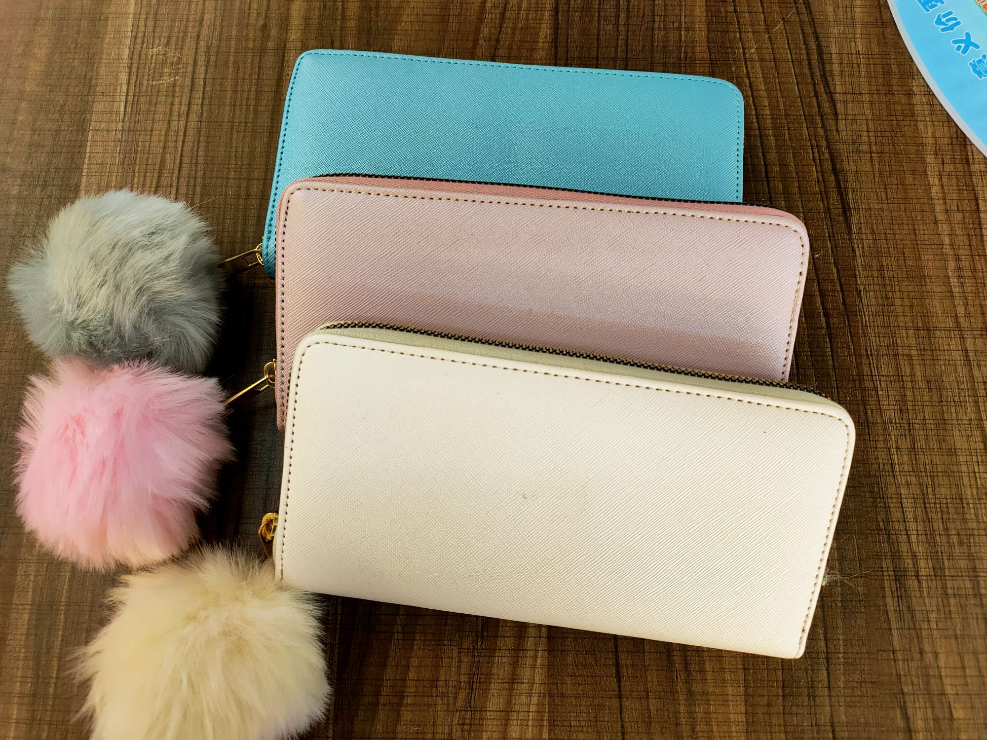 毛球配饰女士钱包大容量多卡包手机包零钱包