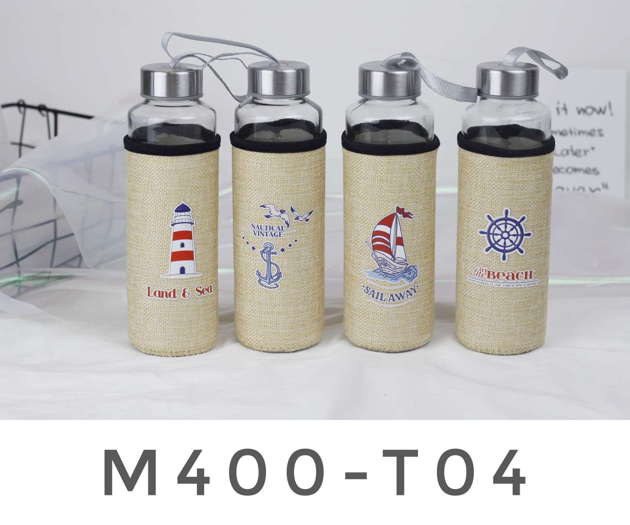 Portable single-layer water cup with linen cover, simple covered tea cup, heat-insulating and anti-drop glass cup, 300ml details Picture