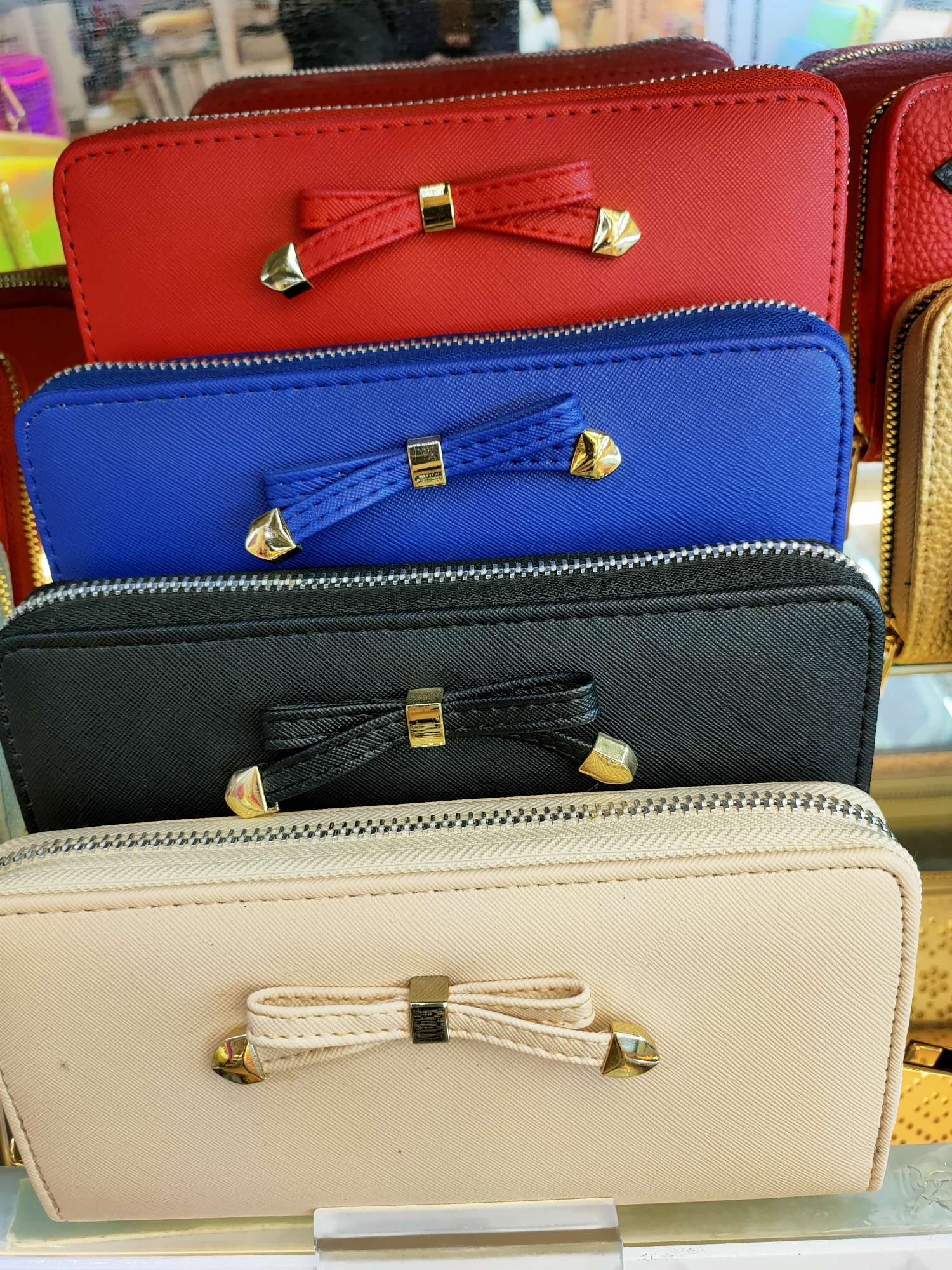 PU十字纹蝴蝶结女士长款钱包大容量多卡包手机包零钱包1101