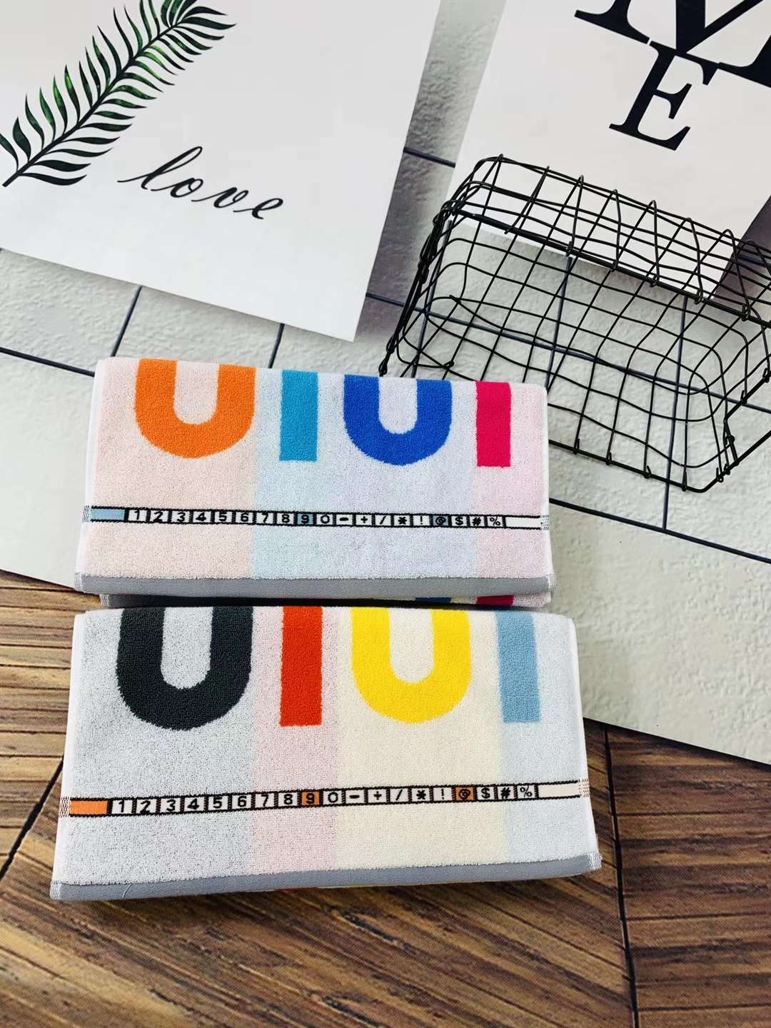 拓欧纺织  厂家直销  纯棉精梳棉精品毛巾  数字毛巾  8886白底实物图