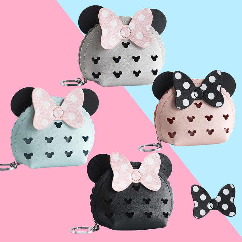 可爱零钱包pu皮蝴蝶结镂空零钱包半圆钥匙扣硬币包