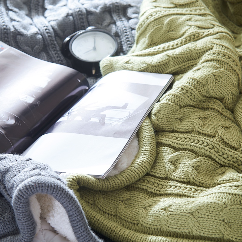 纯棉麻花双层针织毯（绿）详情图7