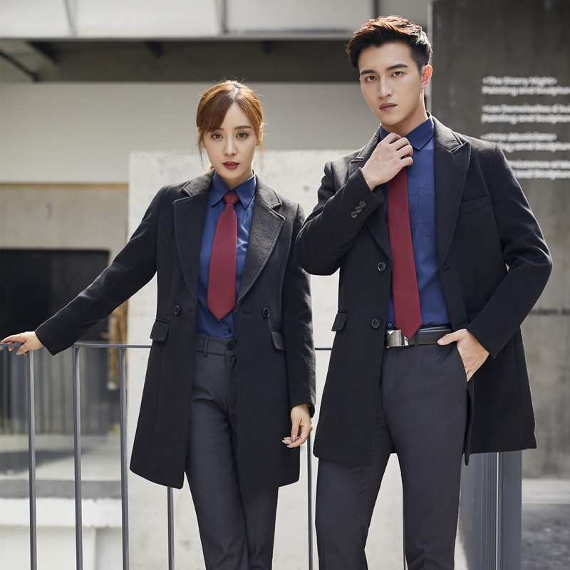 秋冬毛呢外套中长款银行经理商务酒店男女同款职业大衣正装工作服 https: