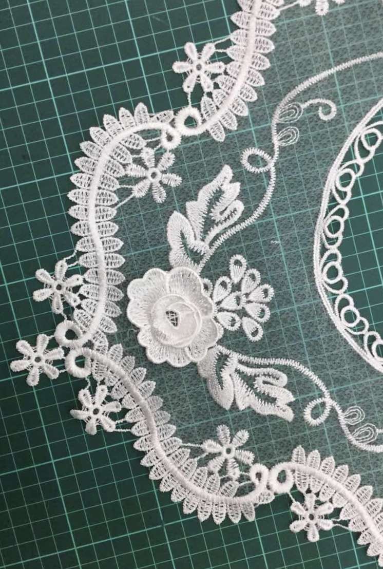 Polyester neckline diamond mesh with 3D flower women's clothing neckline Specification image