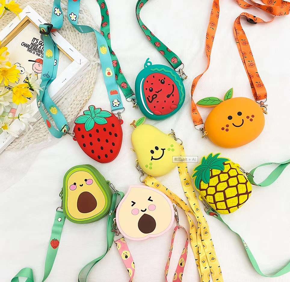 Cute cartoon fruit the most whole silicone cartoon bag zero wallet makeup bag crossbody bag cartoon bag parent-child bag shoulder strap can be adjusted thumbnail