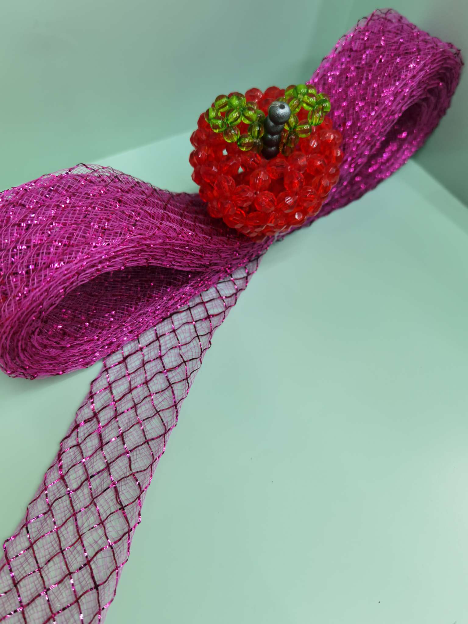 Rose-red 4 cm ripple color yarn elastic mesh factory direct selling details Picture