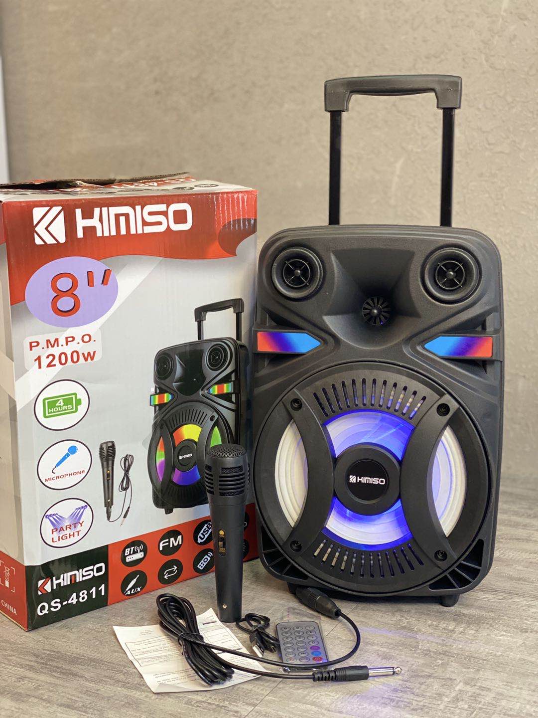 Kimiso新款上市
产品型号：QS-4811
️配件：小遥控+有线麦克风+说明书+充电线
️产品尺寸：240*195* details Picture