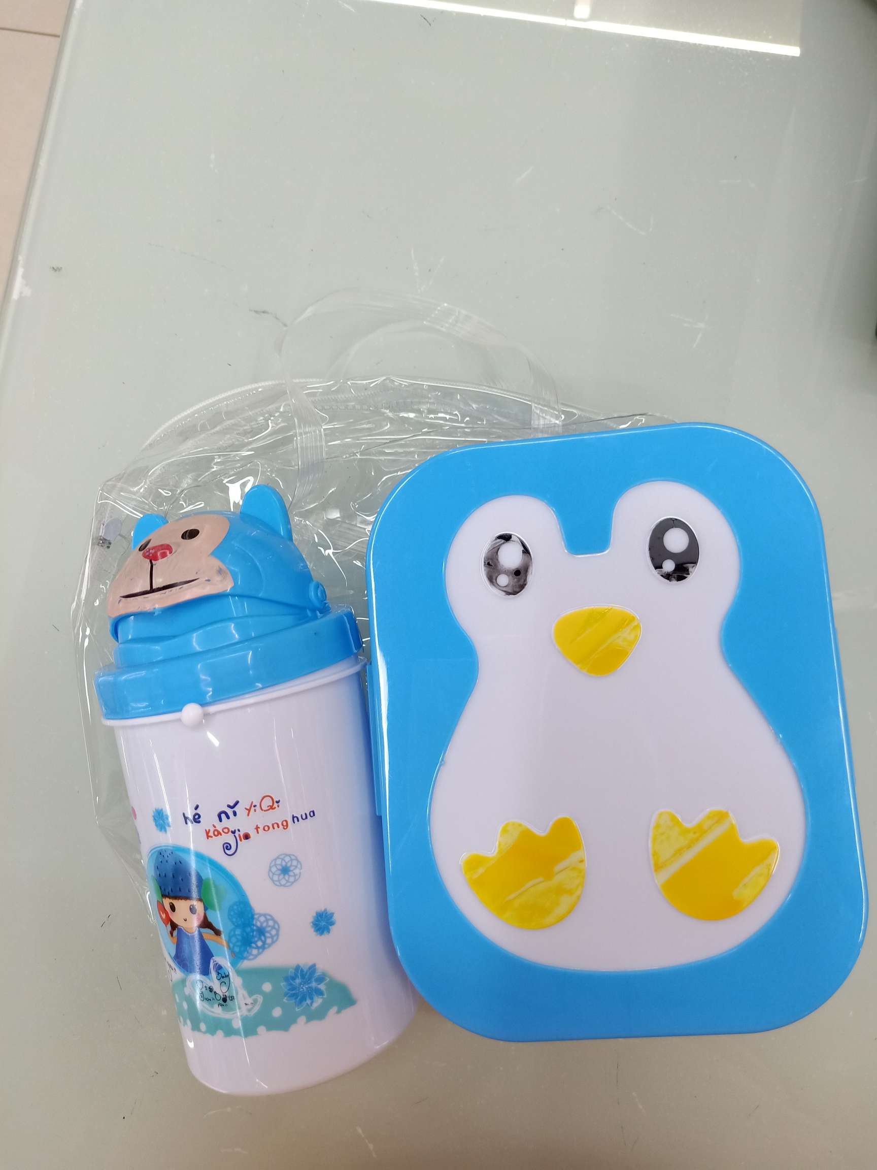 Penguin lunch box and cartoon kettle set, PVC package thumbnail