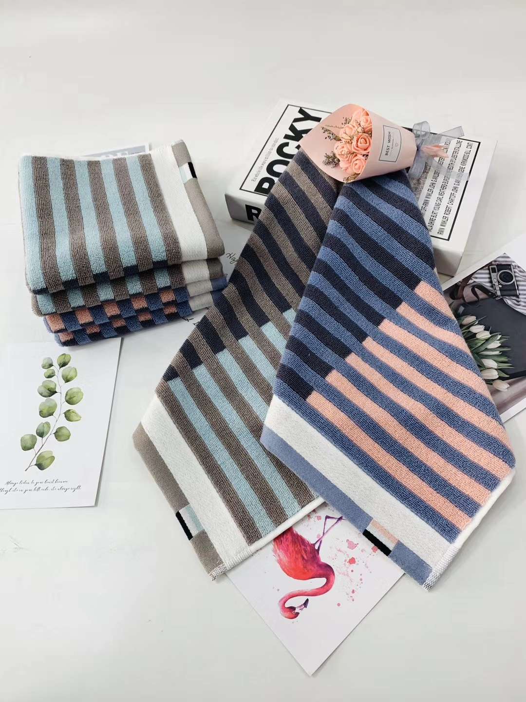 "Love Yourself, Love Your Family Factory Direct Sale Pure cotton high-end combed cotton Gentleman's striped Square Towel 9103. details Picture