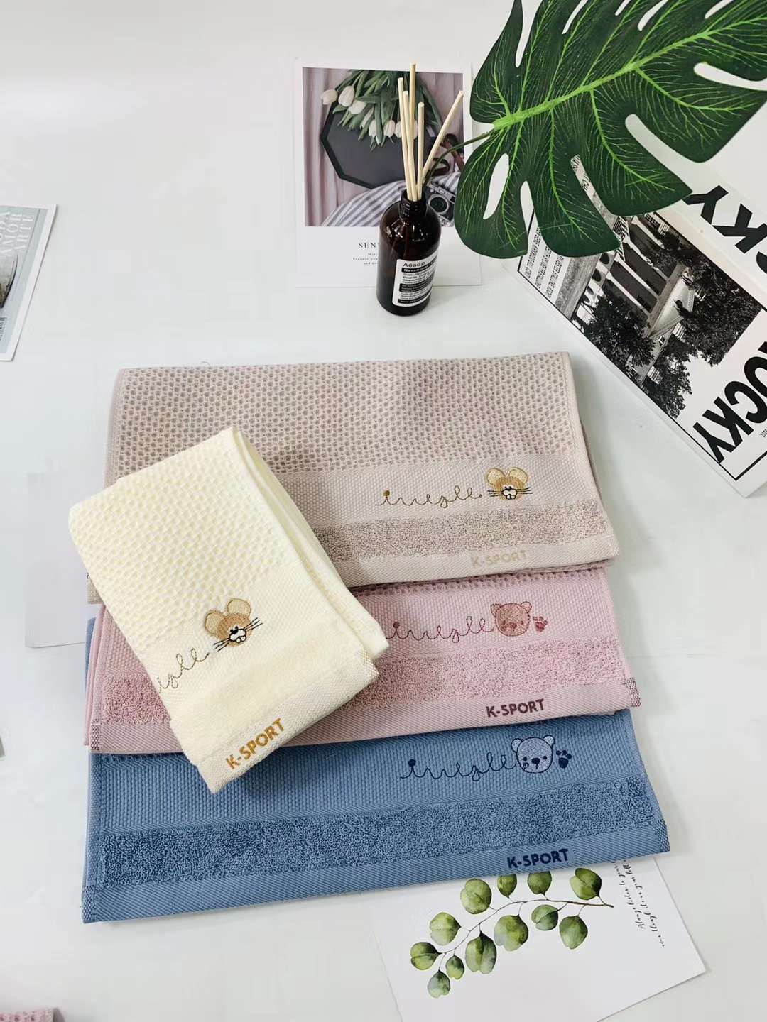 "Love Yourself, Love Your Family, Factory Direct sale pure cotton gauze embroidered high-end Gift, Stylish Towel 3146. undefined