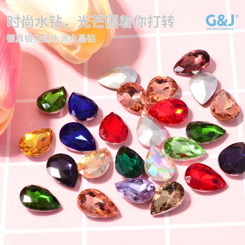 10*14MM water drop white factory wholesale glass crystal diamond, mobile phone sticker diamond, diy accessories, hair accessories, handcrafted materials, glass diamond beads undefined