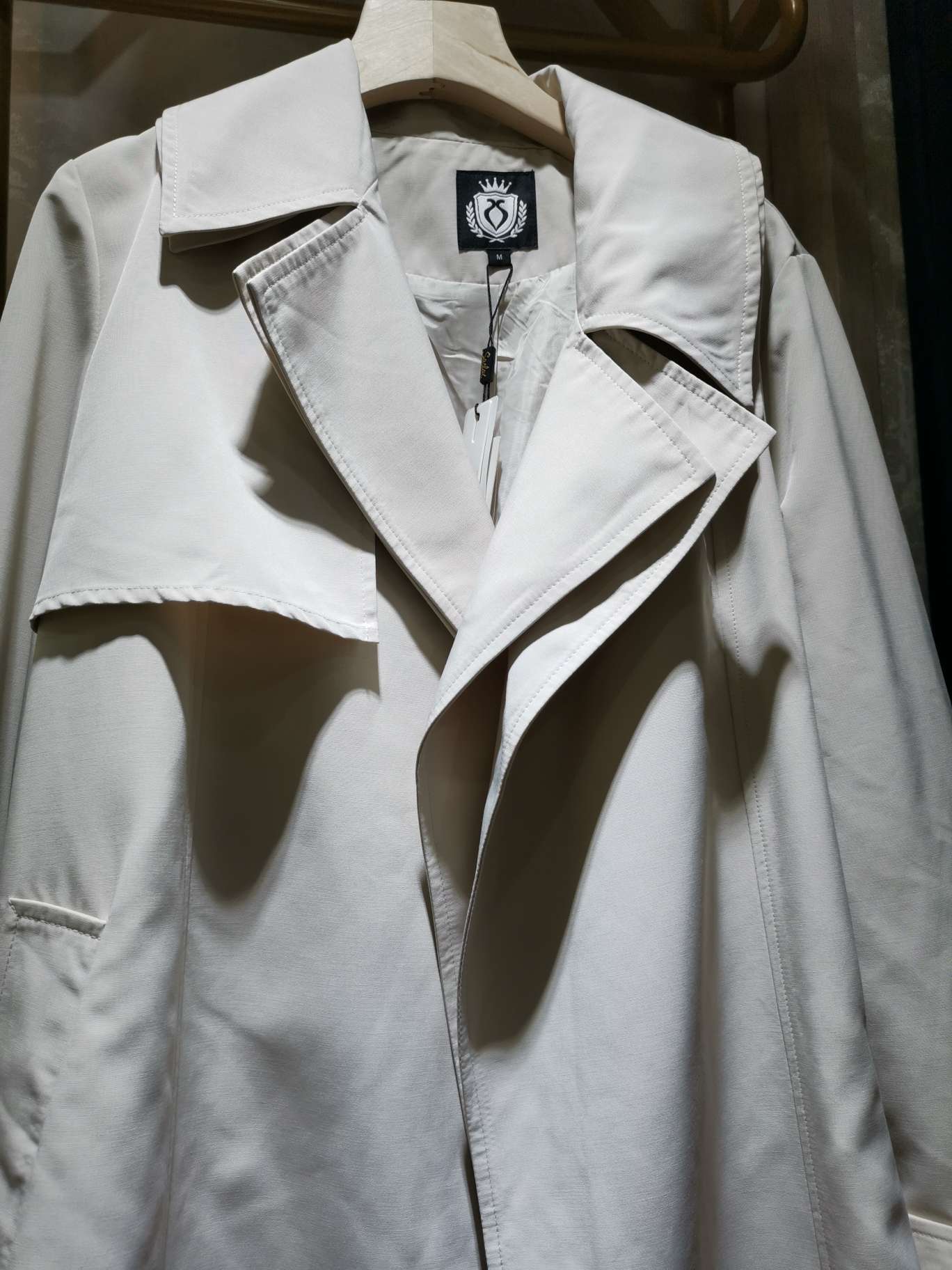 商务型双层叠领防风长袖长风衣休闲时尚百搭服装女装中长款上衣外套
