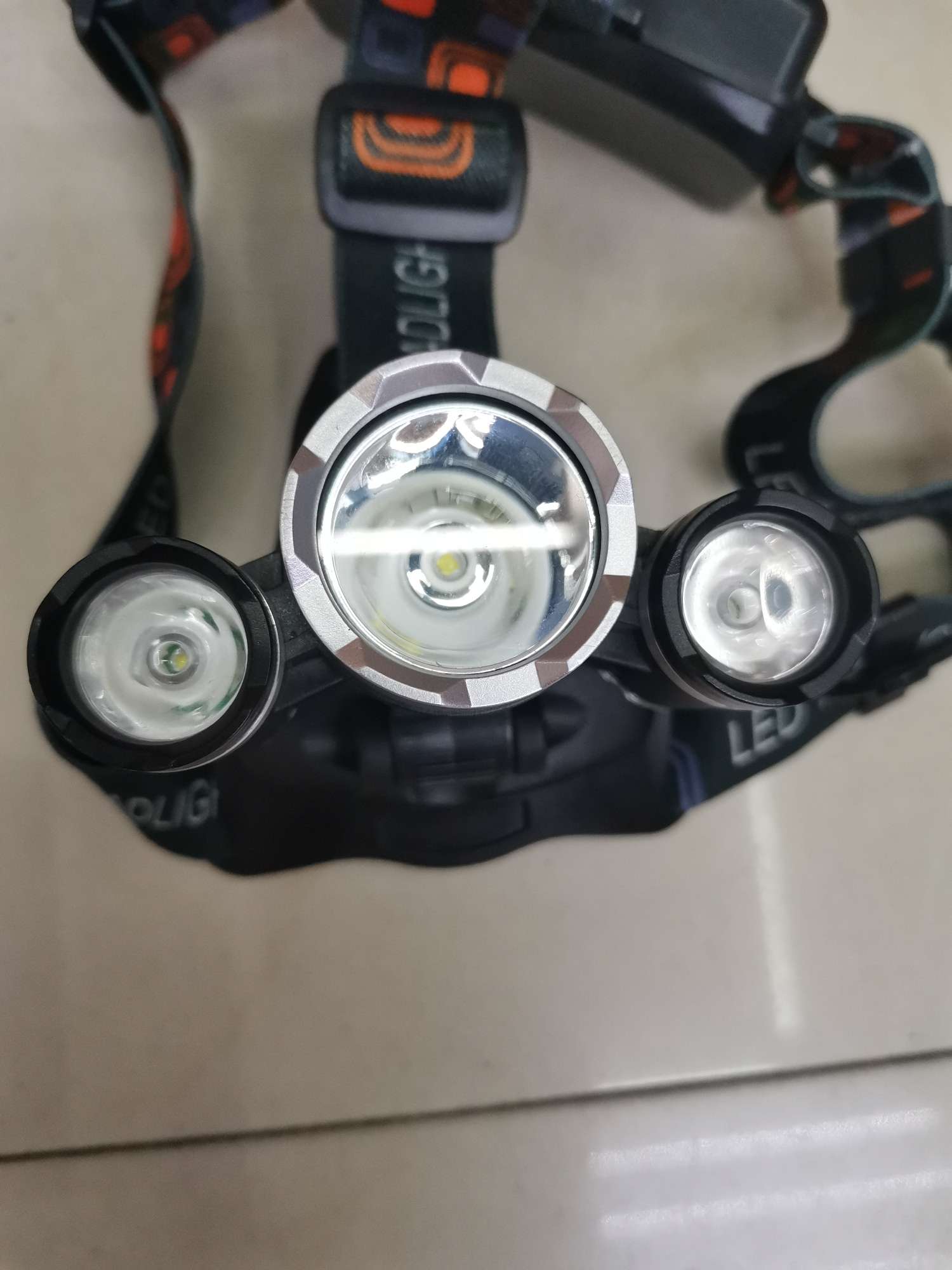 三灯头强光头灯探险户外作业充电LED头戴灯细节图
