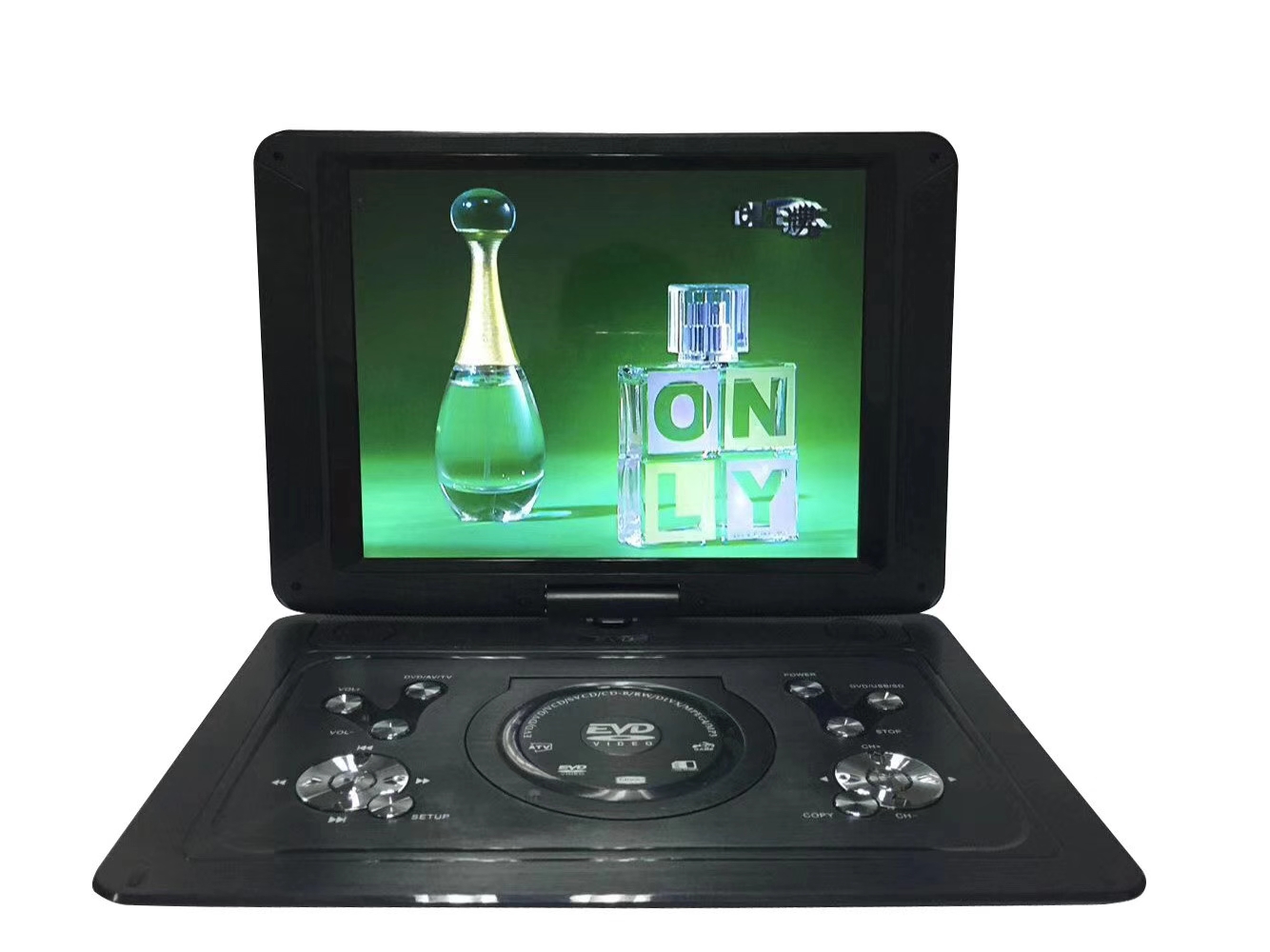 移动DVD，可读DVD片和CD片   ∨CD光盘可插U盘SD卡，可连接有线电视白底实物图