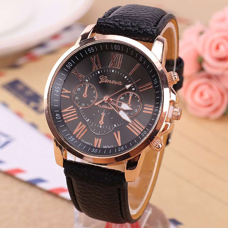 A best-selling fake three-eye double-layered leather strap fashionable women's quartz watch