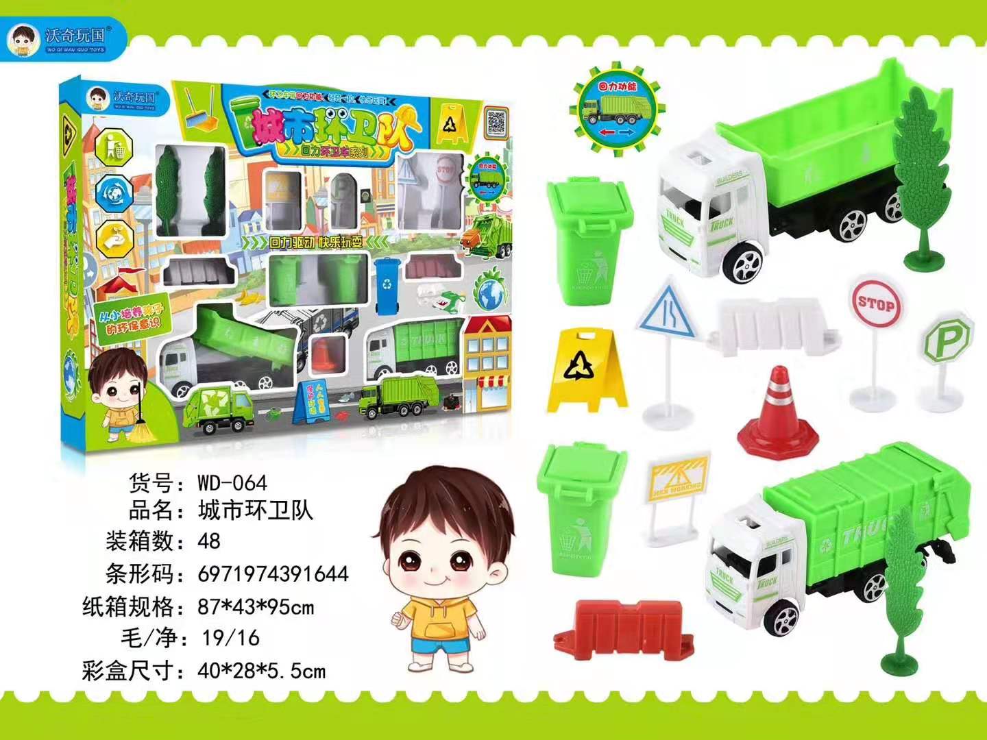 儿童玩具过家家玩具车子城市环卫对车子套装 开窗盒 WD－064产品图