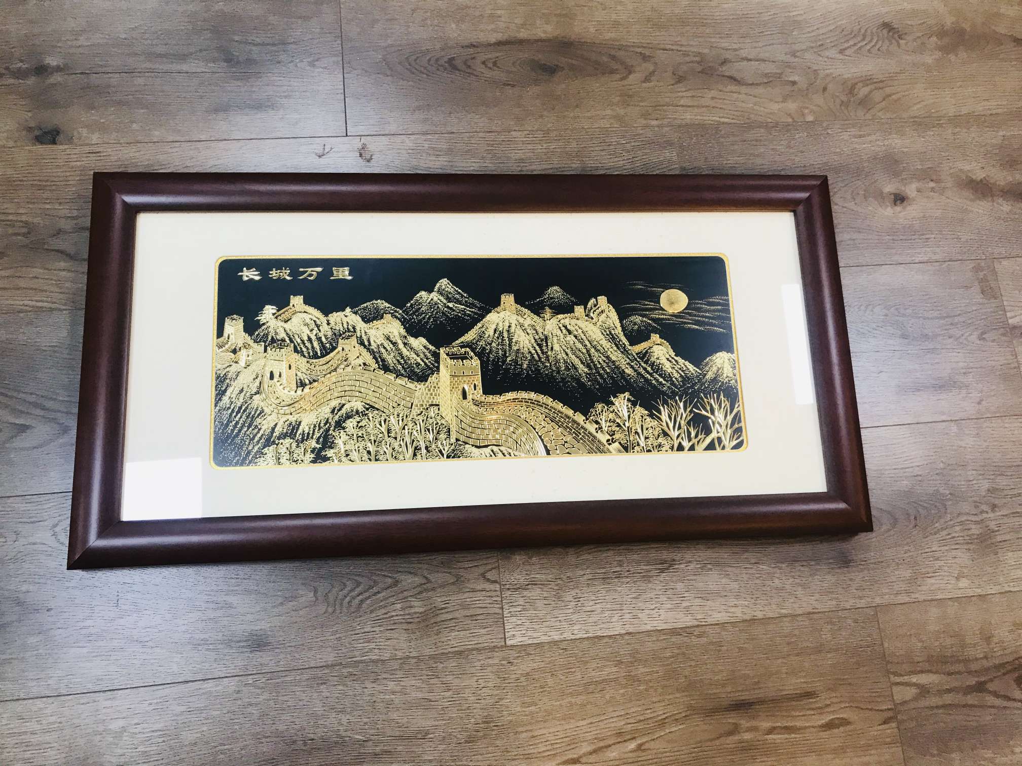 Exhibition New Copper Carving Painting New Chinese Solid Wood Frame Copper Carving Gold Painting Hand Chiseled Decorative Painting Miles Of The Great Wall 42*85