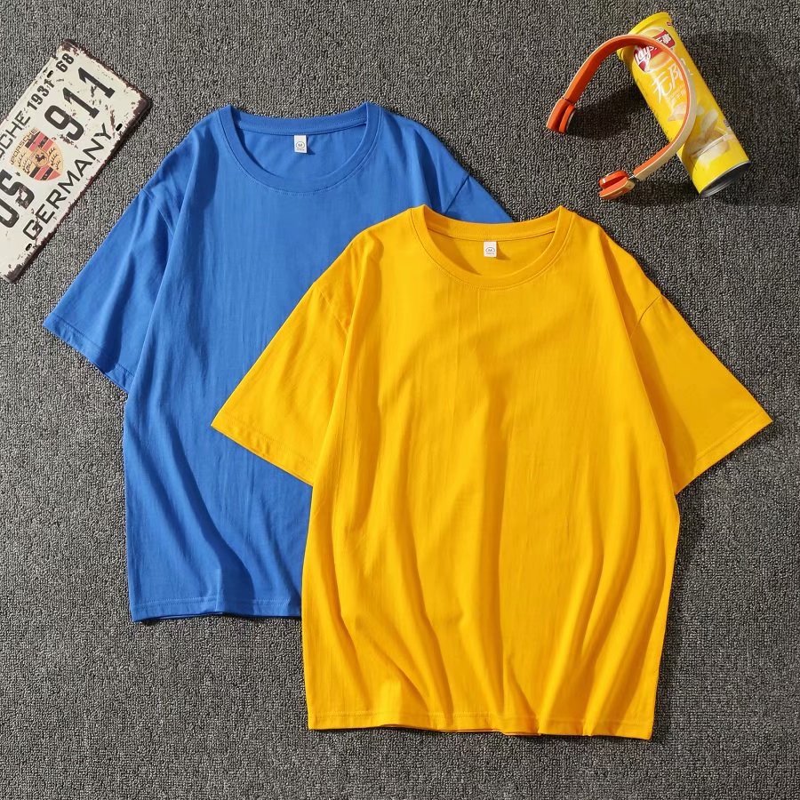 宽松落肩纯棉短袖t恤来图定制广告衫 印logo工作服班服文化衫批发 https://m.详情图9