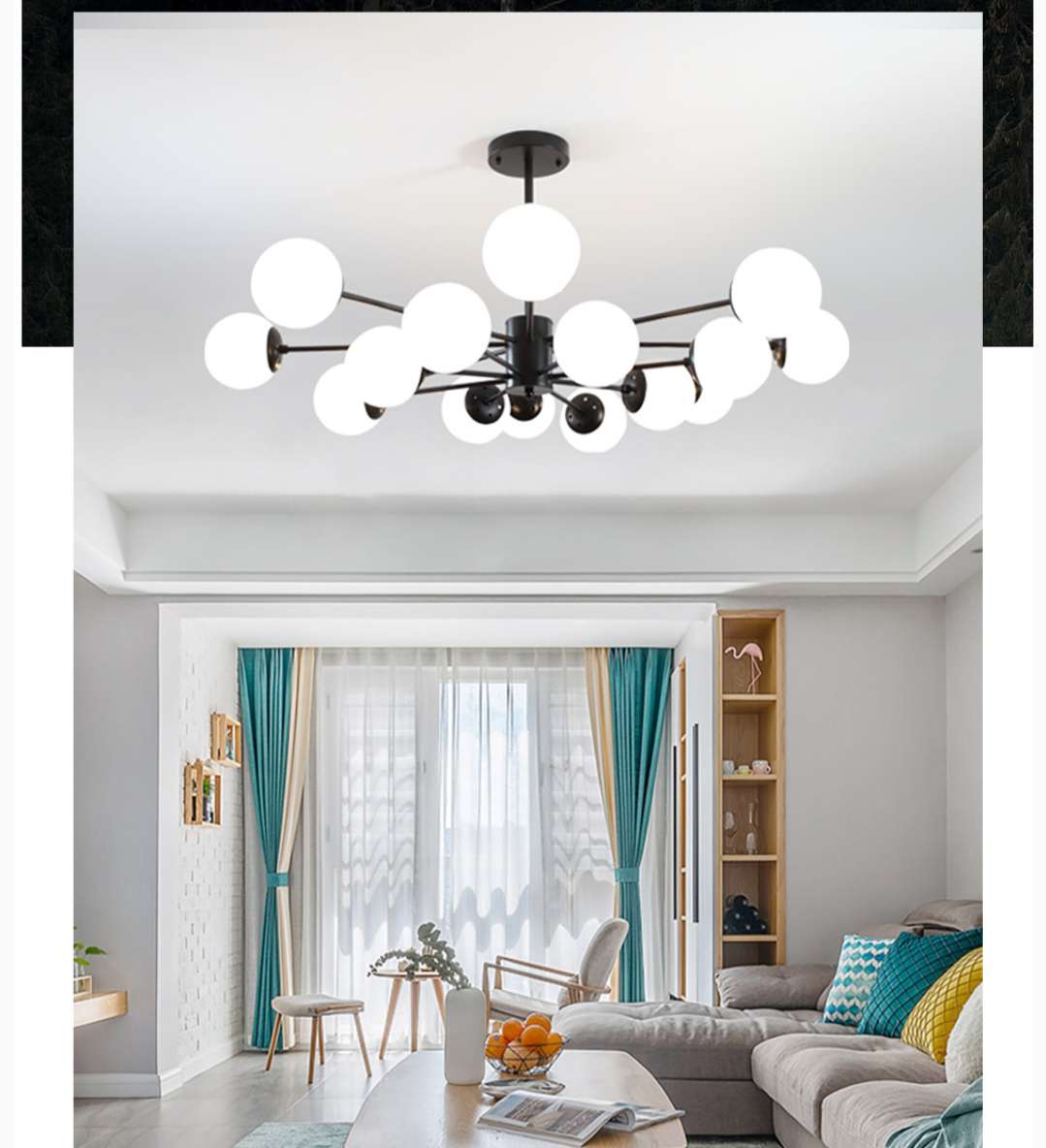 Ironwork, glass, living room, dining room, study, bedroom, painted, frosted, Nordic IKEA modern and simple chandelier 12 pieces detail image 1