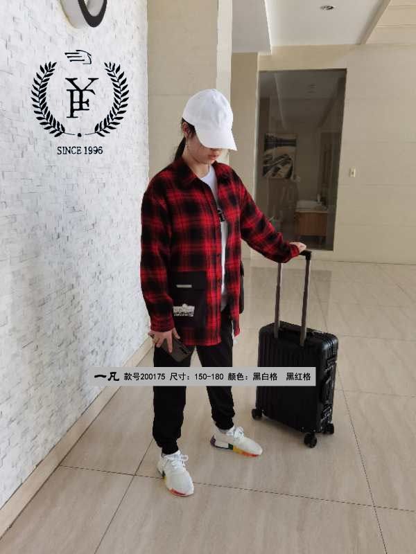 Yifan's new autumn and winter 2020 checked shirt fashion collection is now available. Red and black checks, black and white checks, sizes 150-160-170-180 detail image 3