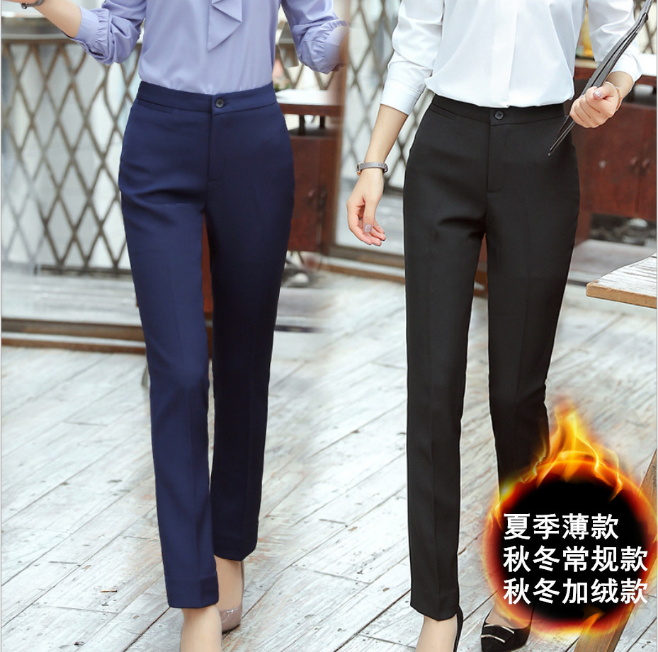 职业女西裤加绒保暖工裤596大码修身正装西装长裤OL直筒女裤S-5XL https://详情图5