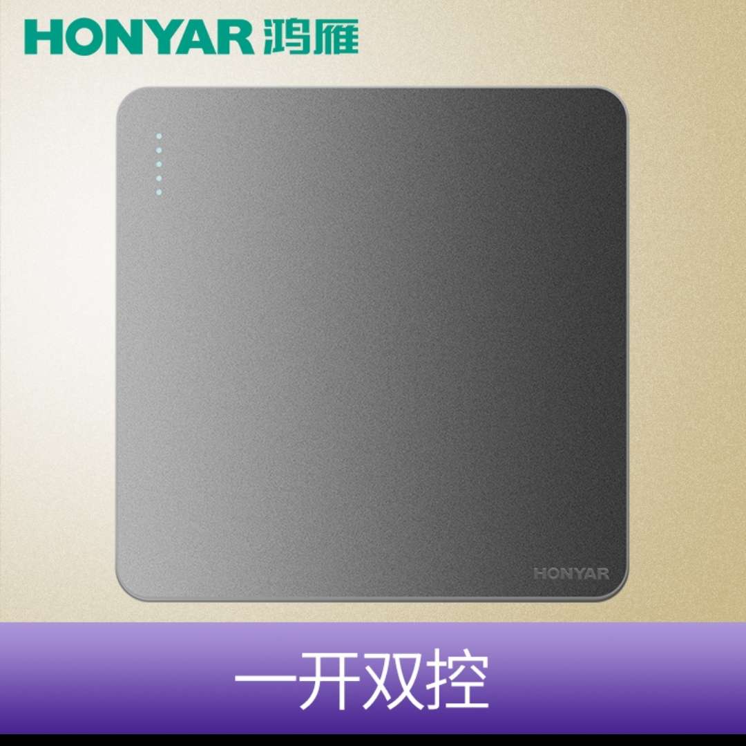 鸿雁LED面板灯86型家用灰黑一开双控开关插座多孔照明佛山灯具代工小型装饰