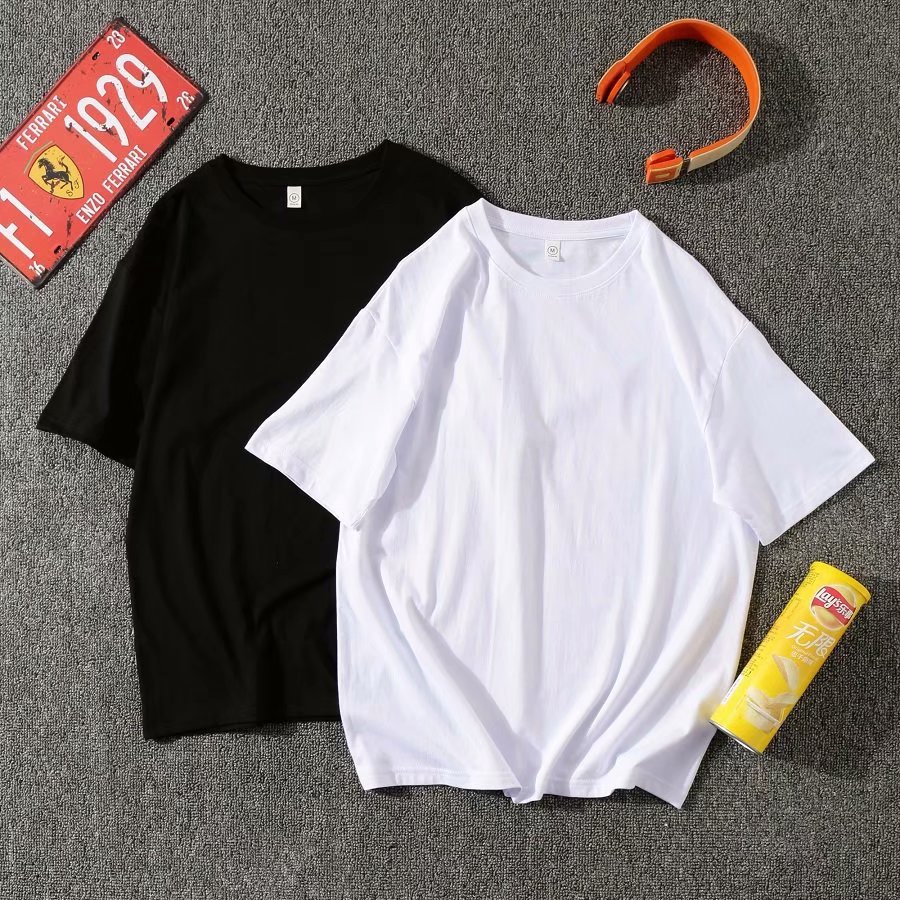 宽松落肩纯棉短袖t恤来图定制广告衫 印logo工作服班服文化衫批发 https://m.详情图13