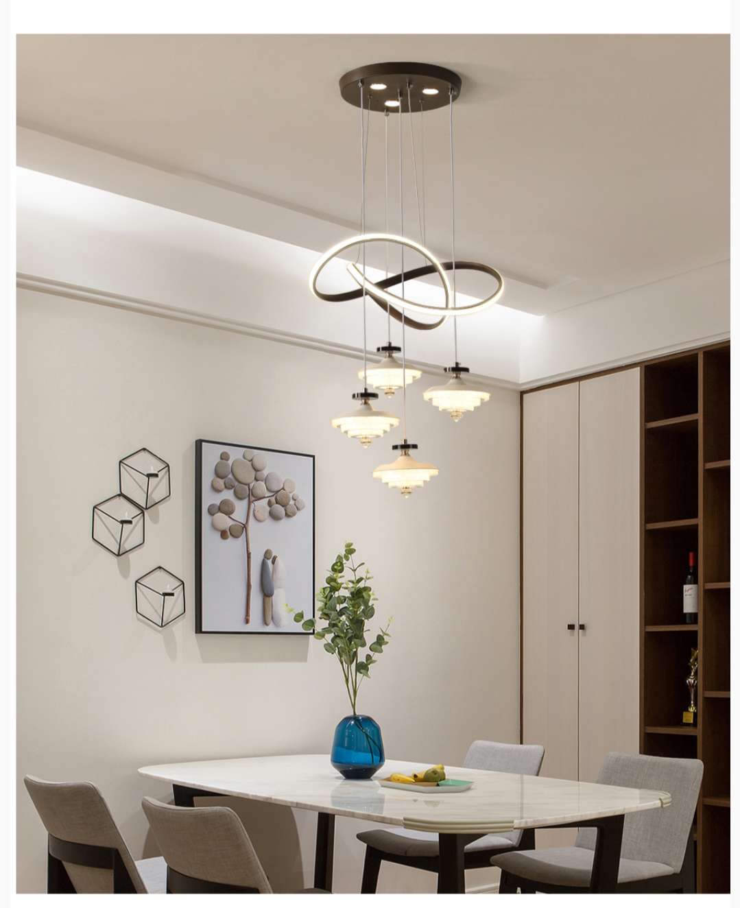 Ironwork, acrylic staircase, corner, living room, dining room, matte spray paint, modern and simple chandelier