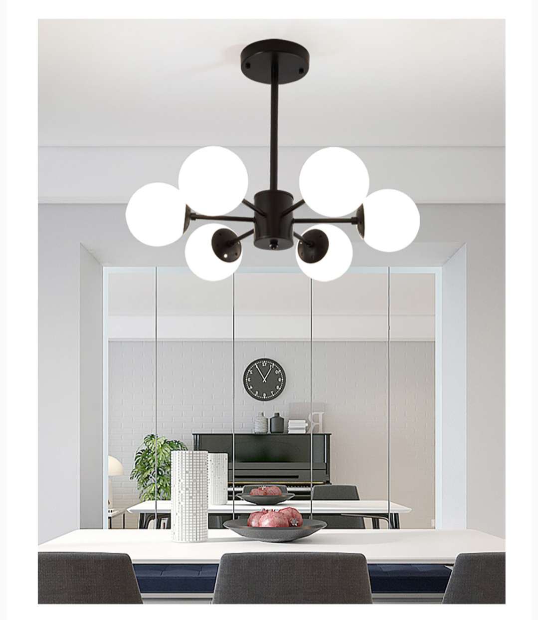 Ironwork, glass, living room, dining room, study, bedroom, painted, frosted, Nordic IKEA modern and simple chandelier 12 pieces details Picture