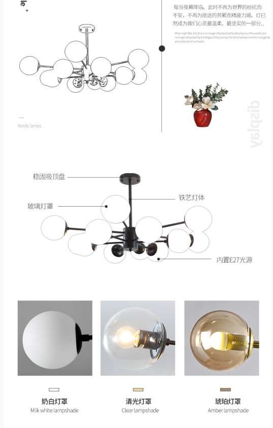 Ironwork, glass, living room, dining room, study, bedroom, painted, frosted, Nordic IKEA modern and simple chandelier 12 pieces detail image 4