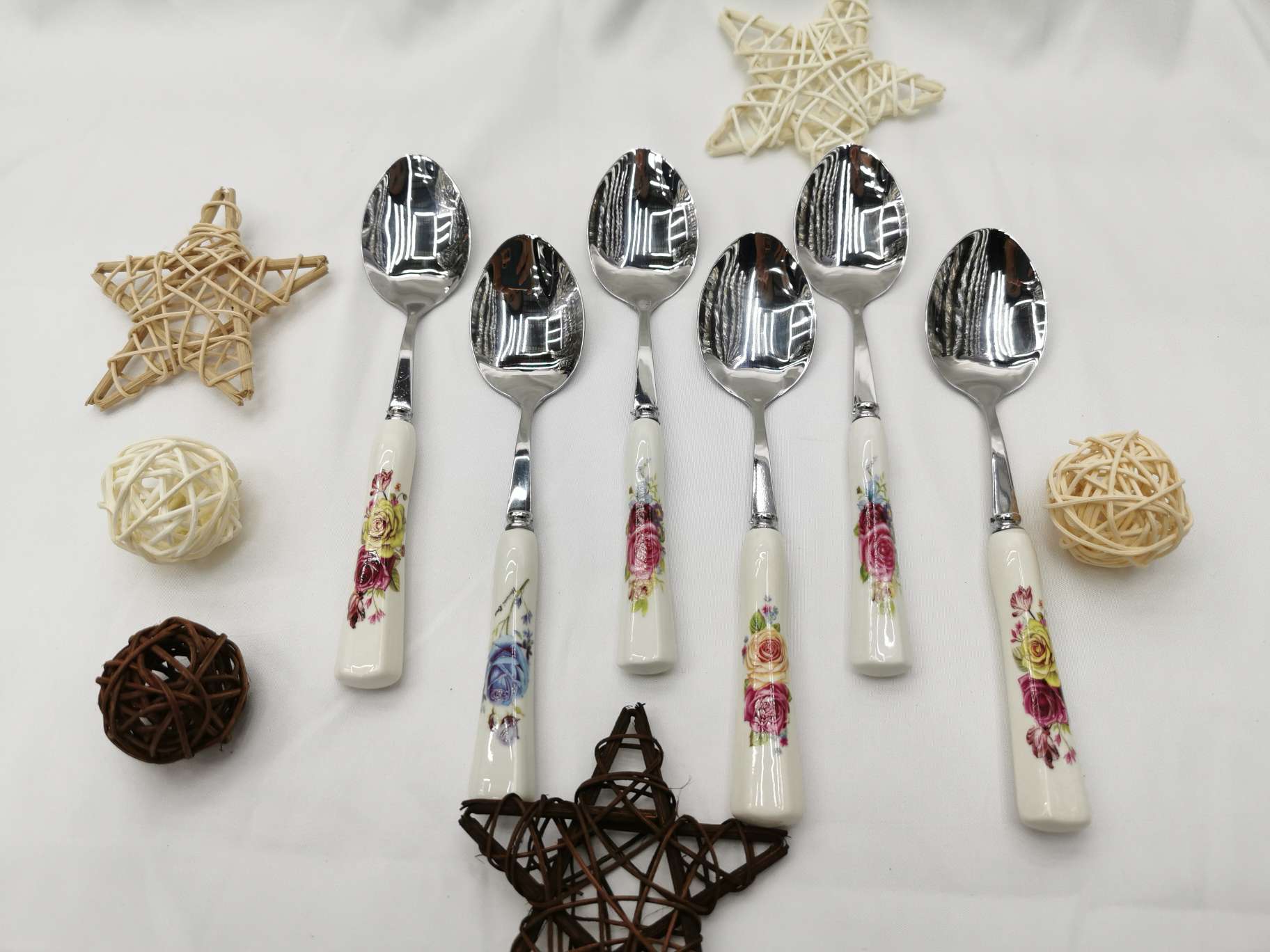 G3-s 6-piece household dining spoon set of stainless steel cutlery with creative and lovely ceramic handle thumbnail