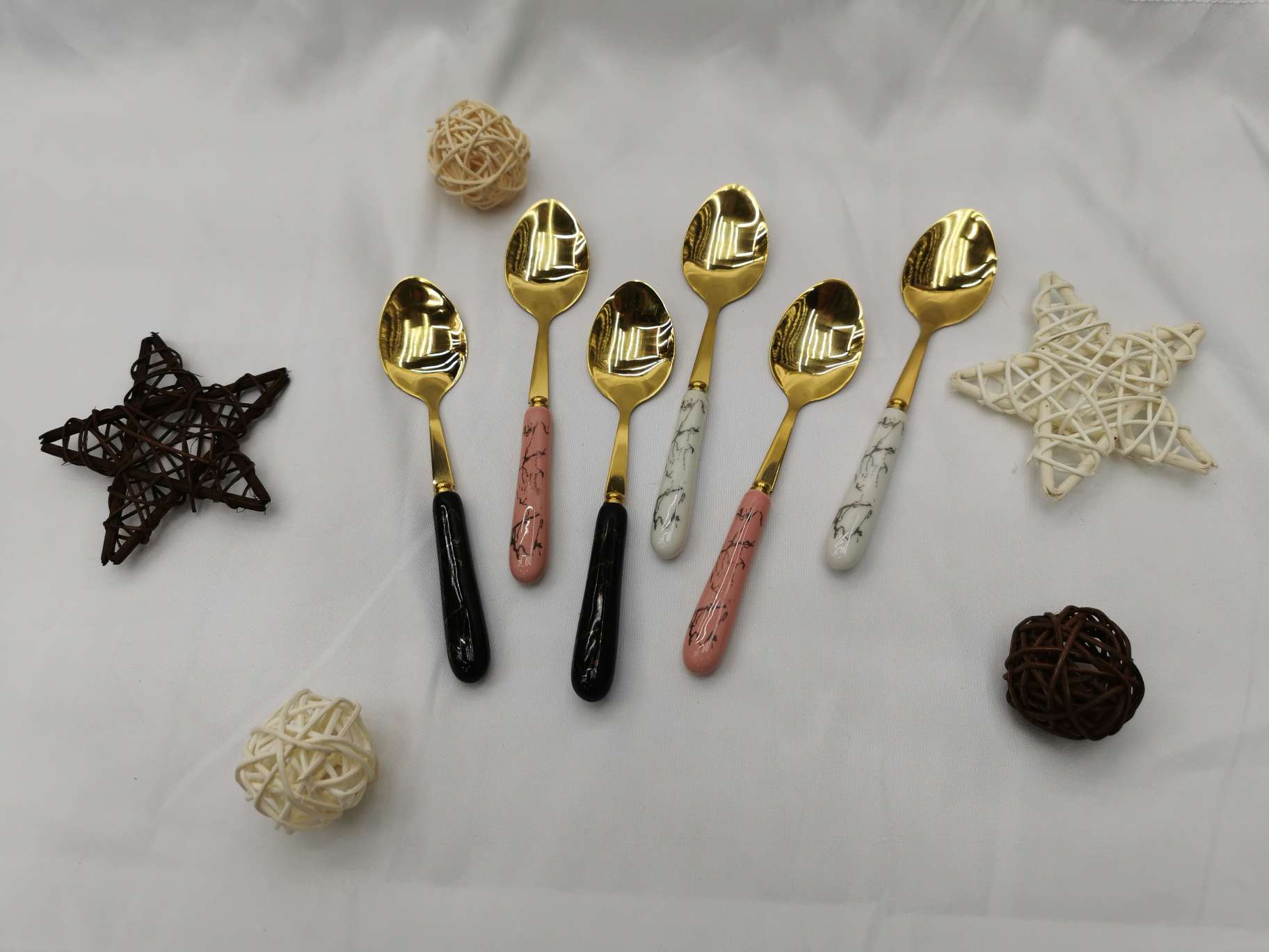 F4-ts lovely ceramic handle household tea Spoon stainless steel children's spoon tableware set thumbnail