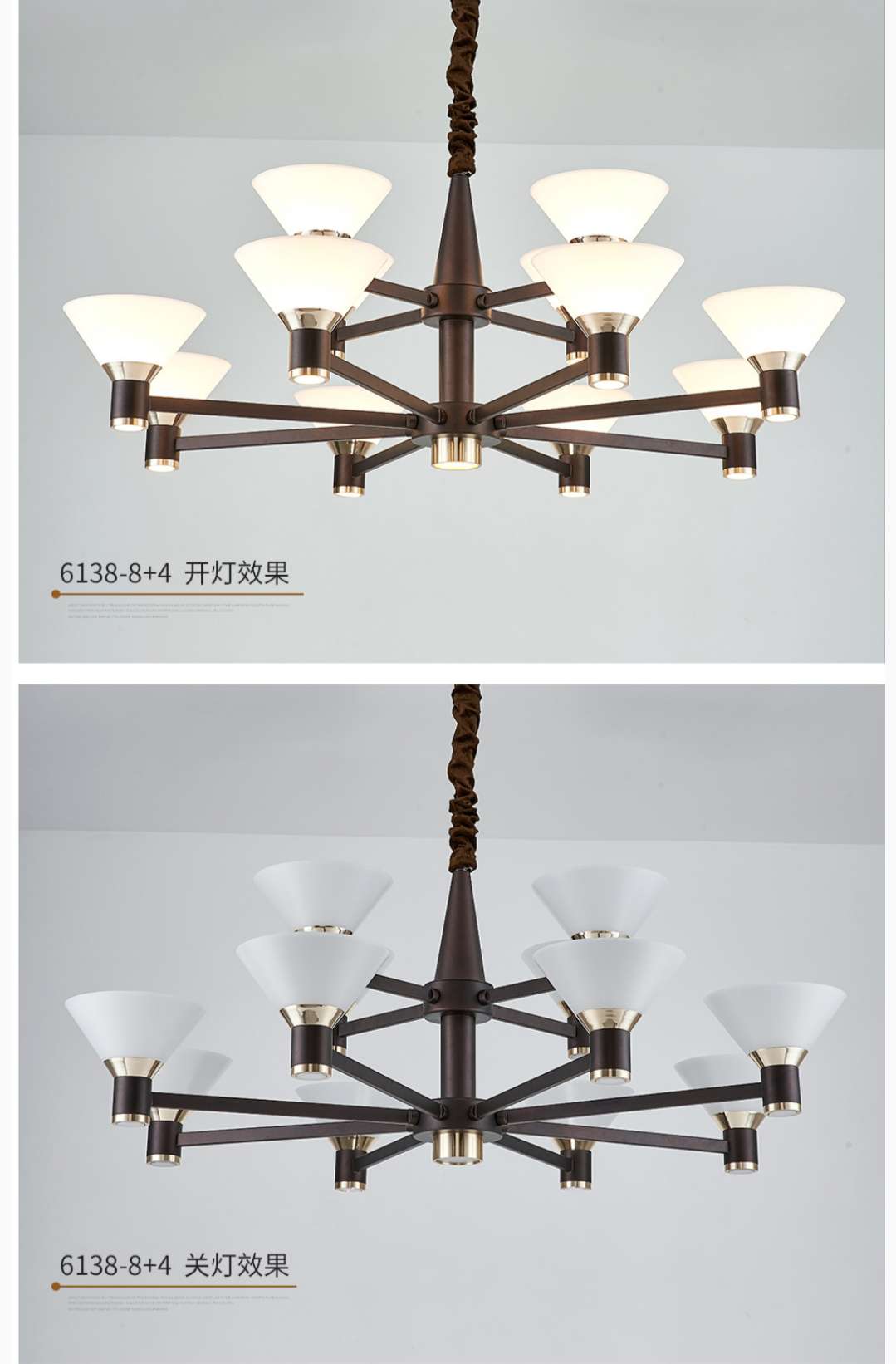 Aluminum and ironwork living room, dining room, bedroom, study, Nordic IKEA simple pendant lamp 8+4 Specification image