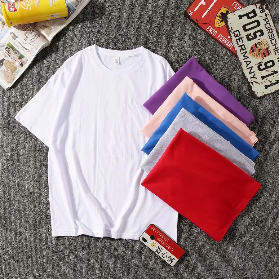 宽松落肩纯棉短袖t恤来图定制广告衫 印logo工作服班服文化衫批发 https://m.详情图12