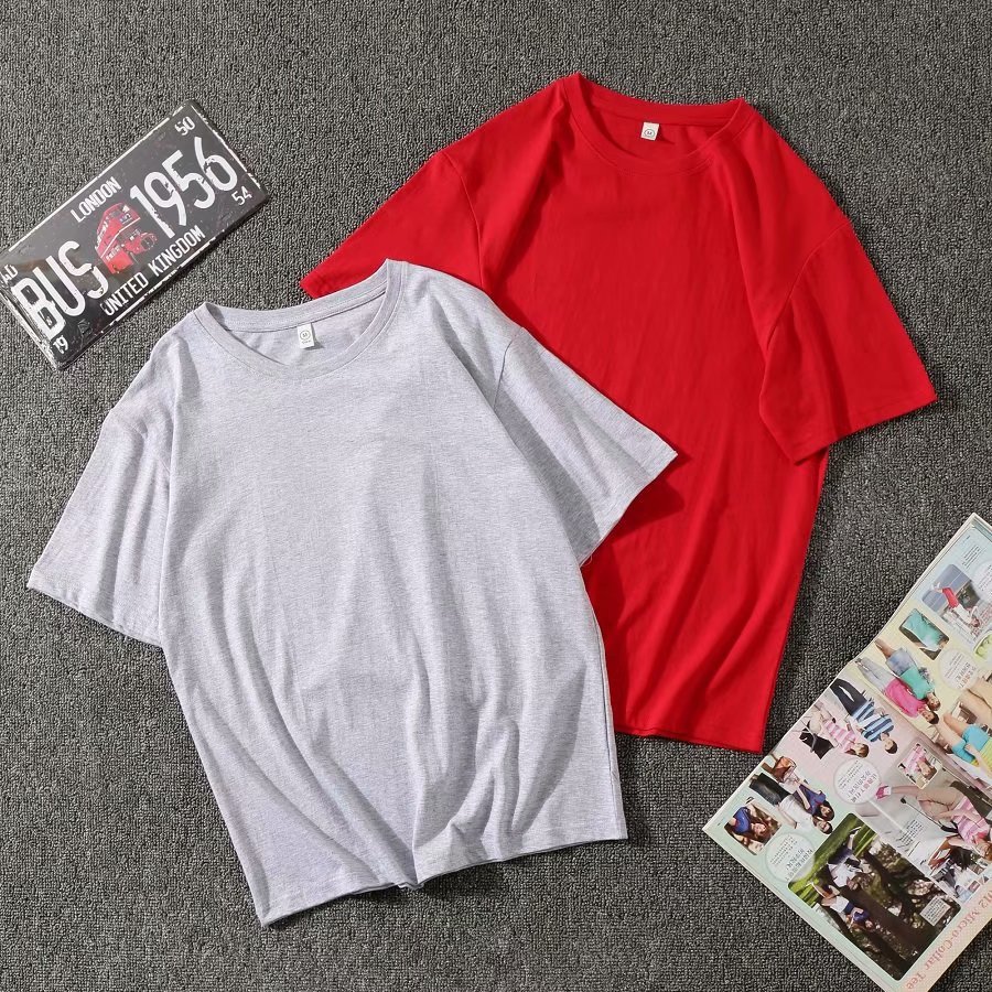 宽松落肩纯棉短袖t恤来图定制广告衫 印logo工作服班服文化衫批发 https://m.细节图