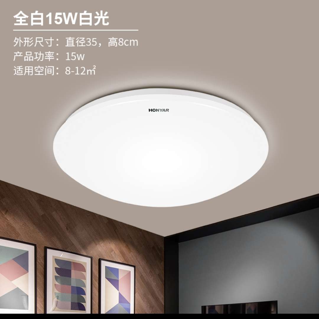 Hongyan Modern simple LED ceiling lamp, all-white 15w white light