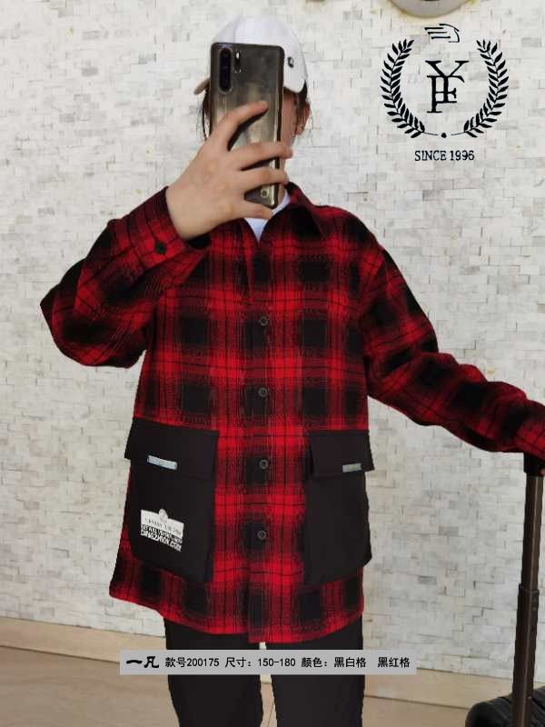 Yifan's new autumn and winter 2020 checked shirt fashion collection is now available. Red and black checks, black and white checks, sizes 150-160-170-180 detail image 5