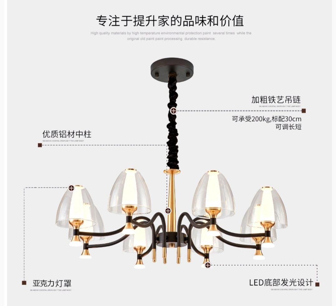 Aluminum and ironwork living room, study and bedroom, modern Nordic IKEA simple pendant lamps 6 heads detail image 3